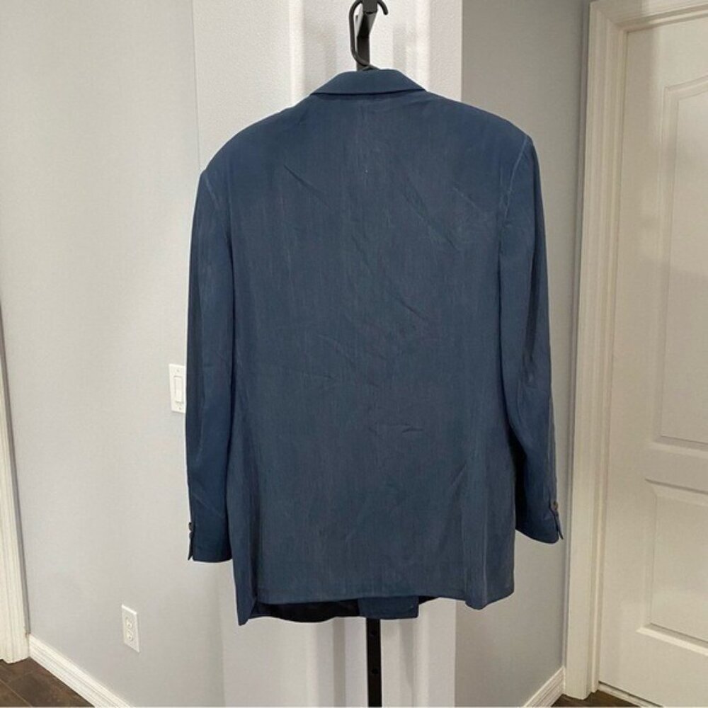 Canali Navy Blue Suit Blazer Jacket Shoulder Pads Size 48R Vintage-Made In Italy - Picture 14 of 14